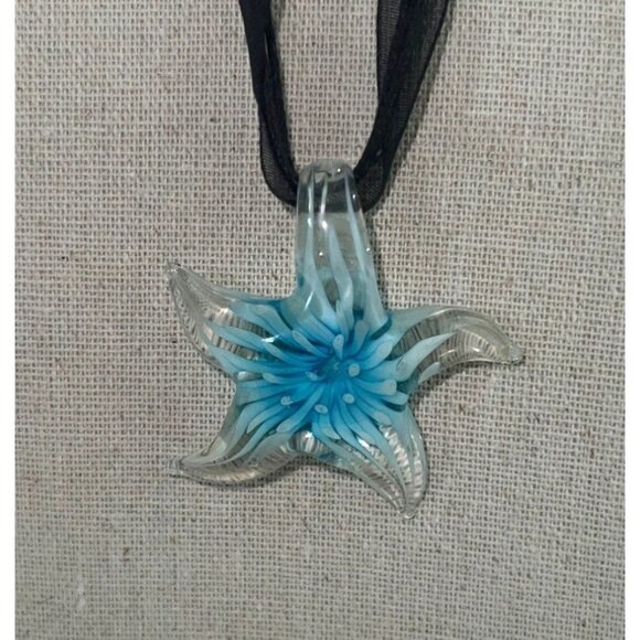 Blue Dichroic Star Fish Glass Pendant -- 18" - Picture 1 of 8